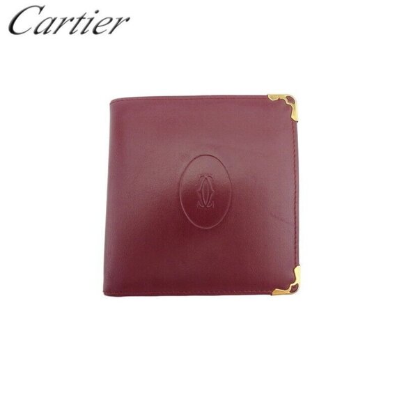 Cartier Bifold Wallet Mastline Bordeaux Leather Authentic Used